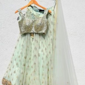 Designer ANISHA SHETTY Pistachio Green Lengha Set
